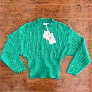 NWT Pink Rose Green Mockneck Knit Sweater Long Sleeve Top